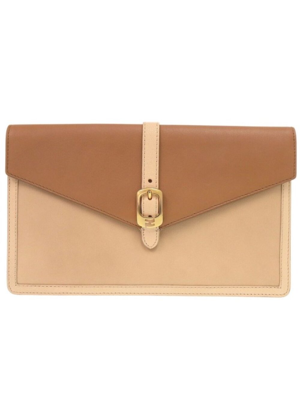 Fendi Flap Leather Beige Brown Clutch